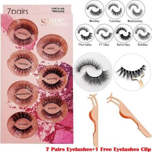 False Eyelashes 7 Styles Professional Reusable Face Eyelashes for All Eyes Natural Thick Hand-Made 3D Faux Mink Eyelashes 7 Pair