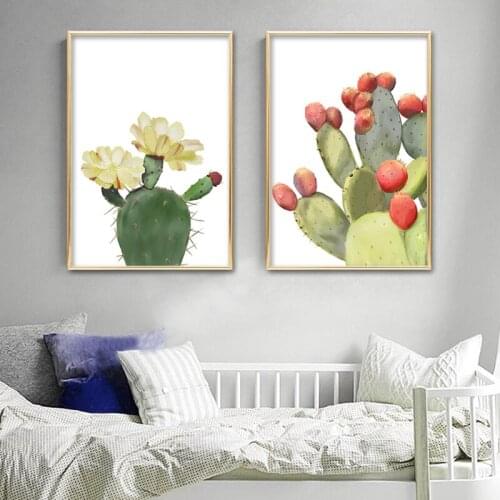 Nordic Cactus Flower Wall Art Poster Green Watercolor Plants Canvas Painting Modern Wall Pictures For Living Room Home Decor
