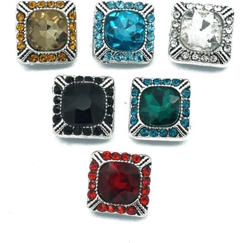 New beauty elegant square rhinestone colorful pattern Metal 10pcs mixed 12mm snap buttons KZ9077 for DIY snap jewelry