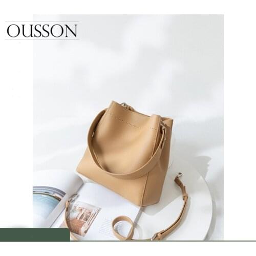 OUSSON 2021 New Design Leather Large Capacity Bucket Bag Fashion Messenger Bag Multifunctional Shoulder Bag For Women