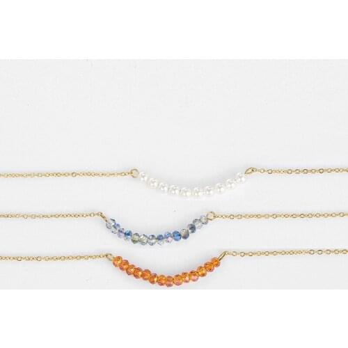 ALLNEWME Bohemia Colorful Beads Stainless Steel Necklace for Women Girls Gold Color Thin Chain Beaded Pearls Choker Necklaces