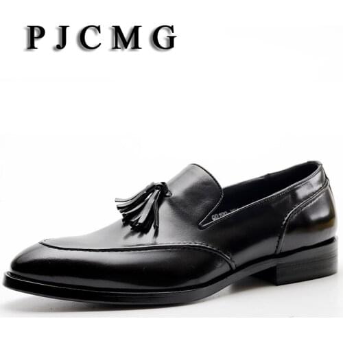 PJCMG New Breathable Mens Business Lace-Up Black/Red Pointed Toe Dress Genuine Leather Wedding Flats Oxfords Shoes