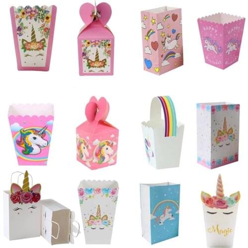 Birthday Unicorn Party Paper Gift Box Party Decorations Kids Gift bags Cookie Bags Packaging Candy Box Unicorn Theme Supplies