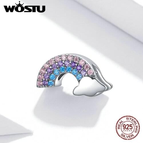 WOSTU Rainbow Bridge Pendant Colorful Zircon Charm 925 Sterling Silver Fit Original Silver Bracelet Fine Jewelry Making BKC1788