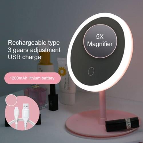 Led Light Makeup Mirror Storage 5X Magnifier LED Face Mirror Adjustable Touch Dimmer USB Led Vanity Mirror Table Desk Cosmetic