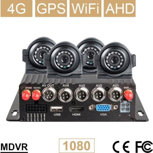 Free Shipping 4CH GPS 4G WIFI 1080P AHD 256GB SD Car DVR Video Recorder Kit Phone PC Remote Monitor 2.0MP Front Side Car Camera