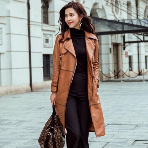 Genuine Leather Jacket Women Real Sheepskin Leather Trench Coat Spring Autumn Long Windbreakers 2020 1715-030 MF366