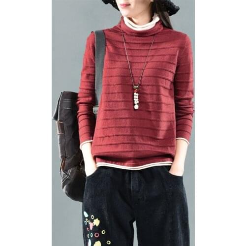 Women Turtleneck Long Sleeve Sweater Autumn Winter Solid Color Sweaters Pullover Vintage Ladies Loose Soft Knitted Jumper Y890