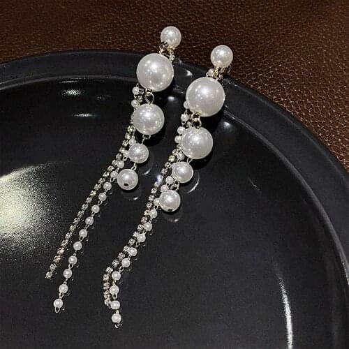 Personality Exaggerated Pearl Long Tassel Womens Earrings Trend Women jewelry Fashion Simple Hanging earrings party accessory