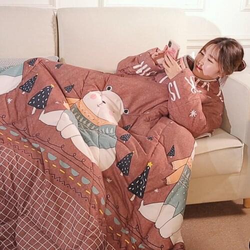 Winter Lazy Quilt with Sleeves Home Bedding Comforter Printed family Blanket Cape Cloak Nap Blanket Warm Duvet with Filling
