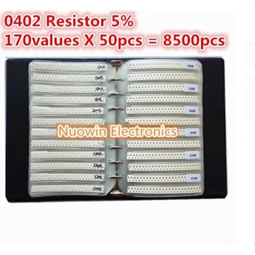 0402 SMD Resistor Sample Book 5% Tolerance 170valuesx50pcs=8500pcs Resistor Kit 0R~10M 0R-10M