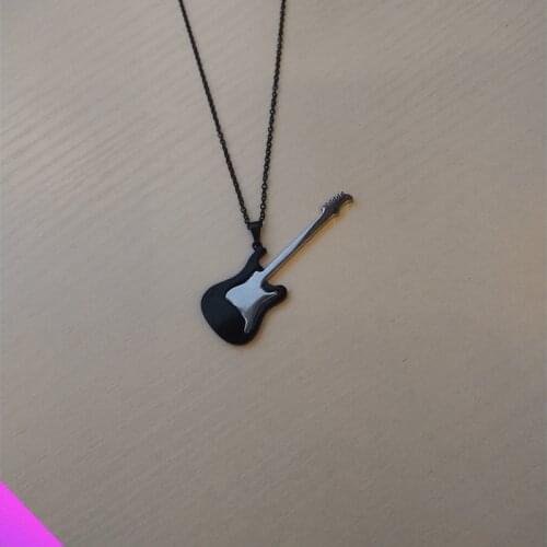 1 PC New Christmas guitar pendant necklace stainless steel musical instrument sweater chain men and women gifts 2 colors