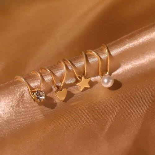 1PCS Ear Cuff U Star Moon Earring Punk Minimalist Women Metal Buckle Fake Piercing Ear Clip Without Puncture Pearl Earrings