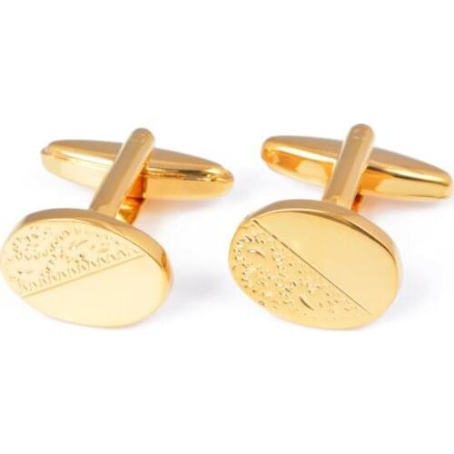 10pairs/lot Golden Oval Cufflinks Embossing Pattern Cuff Links Copper Cuff Buttons Business Style Mens Jewelry Gift