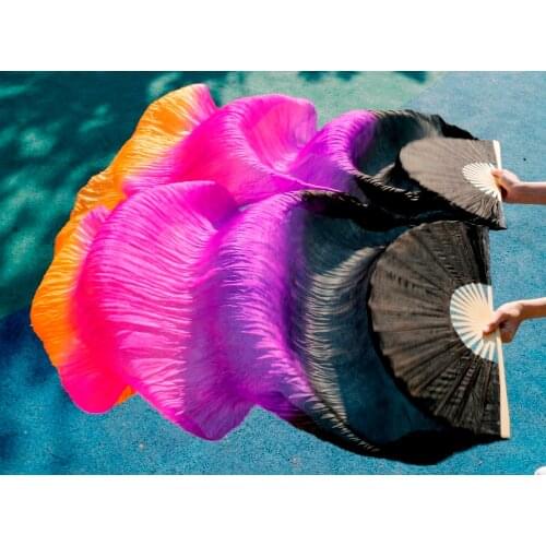 2016 High Quality Silk Belly Dance Fan Dance 100% Real Silk Veils Left+right blue Colors hot SALblack purple rose orange