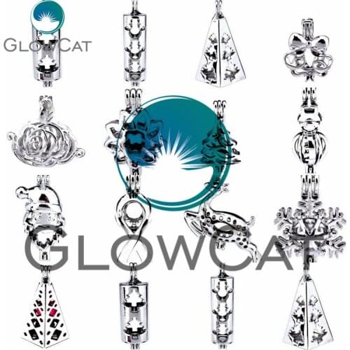 Oyster Pearl Beads Cage Aroma Essential Oil Diffuser Santa Tree Locket Charms for DIY Pendant Necklace Jewelry Making