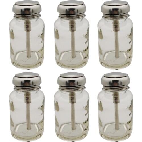6Pc 2.7oz Clear Nail Polish Makeup Remover Pump Dispenser Liquid Acetone Bottles