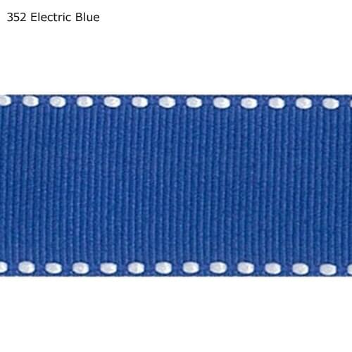 7/8" inch 22mm white Saddle Stitch Electric Blue Grosgrain Ribbon