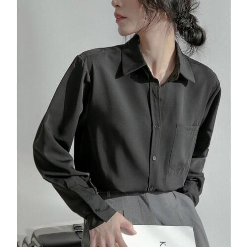 Fashion Office Lady Simple Solid Blouses Women 2021 Turn-down Collar Pocket Blusas Shirt Female Tops Loose Long Sleeve