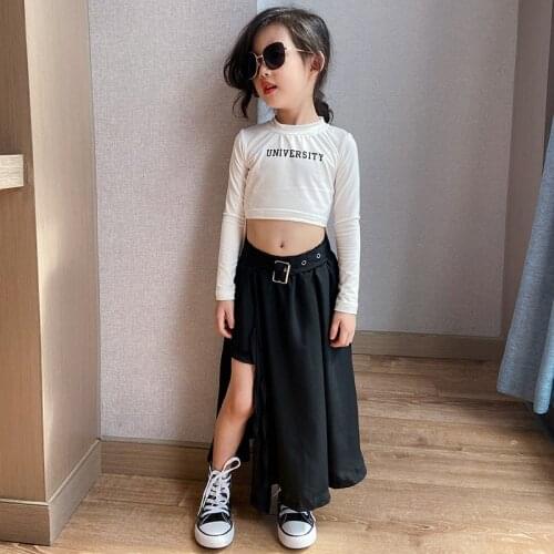 Childrens Black Drape Skirt 2021 Girls with Irregular Side Slits Mid-length A-line Skirt Party Half-length Summer Dress