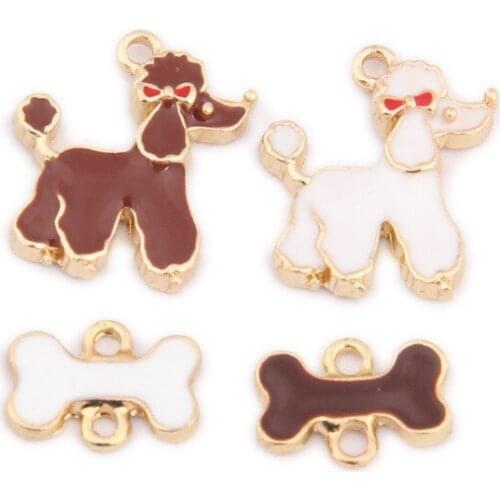 DIY Jewelry Findings Zinc Alloy Charms Gold Tone Plated Animal Dog Bones Enamel Metal Earring Necklace Bracelet Pendants 10pcs