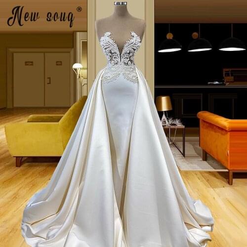 Long Robes with Detachable Tailing Lace Evening Dress African Mermaid Bridal Gown Formal Prom Gowns 2 In 1 vestido de festa