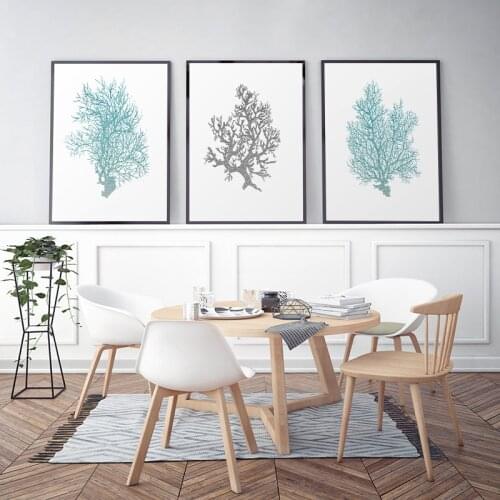 Hamptons Style Poster Wall Art Print Sealife Grey Blue Coral Pictures Coastal Beach Nautical Canvas Painting Modern Home Decor