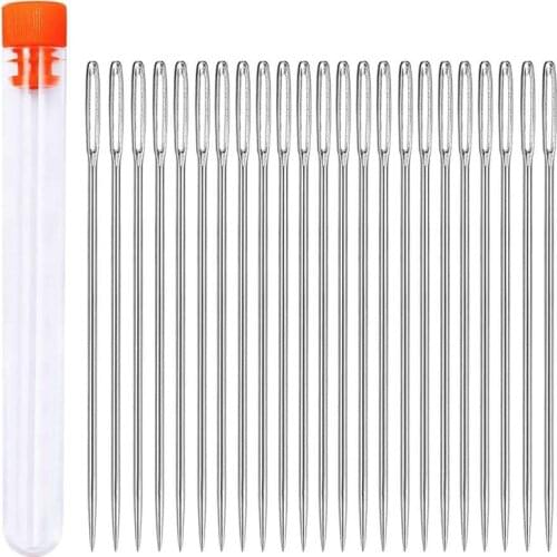 KAOBUY 23 PCS 2.4in Large Eye Sewing Needles Leather Crafts Sewing Needle Stainless Steel Knitting Needles + Plastic Bottle