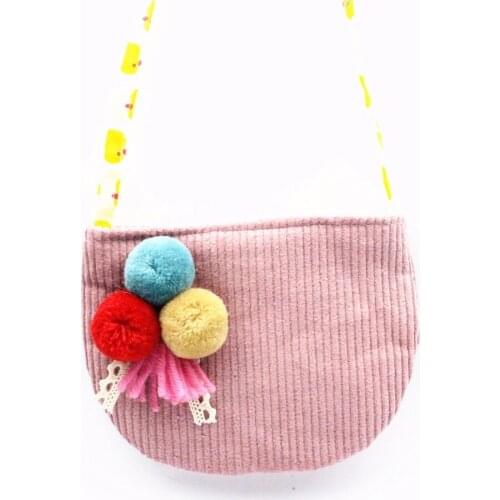 M482 Cute Cartoon Child Satchel Sweet Small Fresh Hair Ball Decoration Pretty Girl Bag