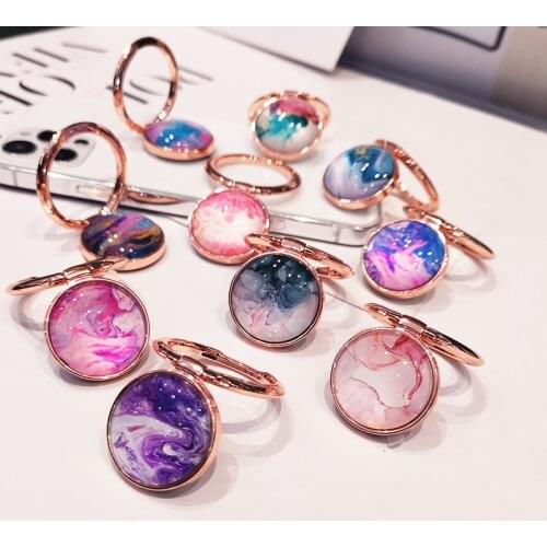 Mobile Phone Ring Buckle Bracket Marble Pattern Metal Finger Buckle Mobile Phone Shell Lazy Pull Ring Sticker Desktop Rotating
