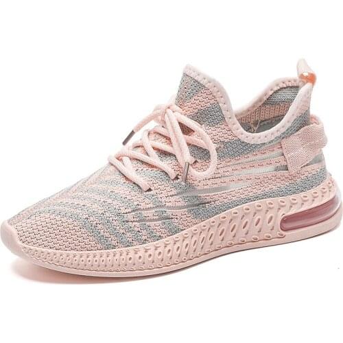 Fashion Sports Vulcanized Shoes Women Spring Autumn New Round Head Flat Knit Breathable Casual Large Size Lace Up White Shoes