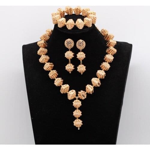 Newest Design Gold/Sliver Beads Jewelry Set Women African Fashion Gold Chunky Bridal Jewelry Set Nigerian Female Wedding Gift