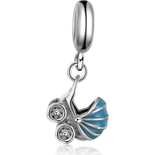 Authentic 925 Sterling Silver Charm Baby Carriage Glaze Pendant Beads For Original Pandora Charm Bracelets & Bangles Jewelry