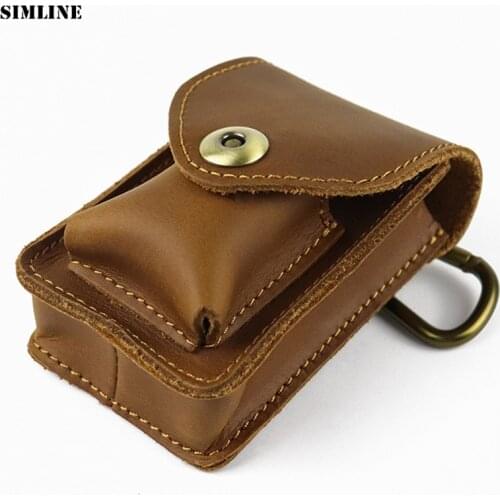 Crazy Horse Genuine Leather Waist Bag Men Vintage Cowhide Small Mini Belt Waist Pack Cigarette Case Box Pouch Male Creative Bags