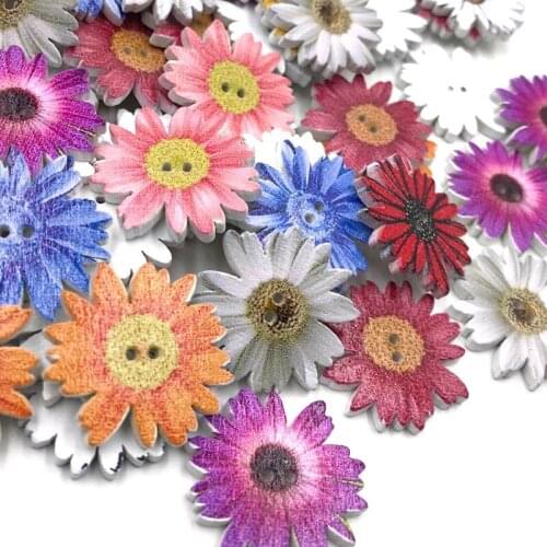 25/50/100 pcs Natural Wooden Buttons Colorful Mixed Flowers Wave Scrapbook Sewing Accessories DIY Craft 2 Holes WB401
