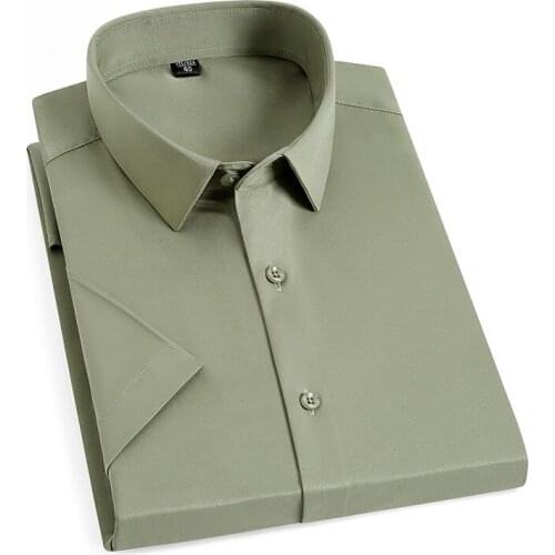 Man Colorful Short Sleeve Green Blue Pink Shirt Mens Button Up Slim Fit Boys Business Social Collar Shirt Oversized Office Wear