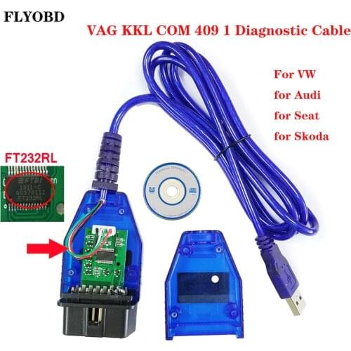 KKL409.1 VagCom 409 KKL OBD2 USB Diagnostic Cable Scanner Scan Tool Vag Interface ForVW Au-di Se-at Volk-swagen Sk-oda with FTDI
