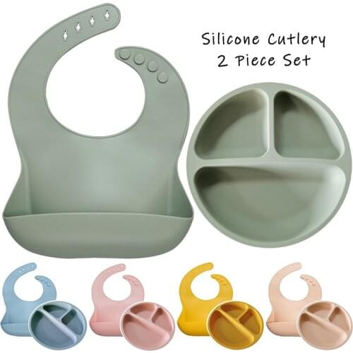 BPA Free Baby Silicone Feeding Platos Baby Bibs Suite Fashionable Pure Childrens dishes Bowl Baby Stuff tableware dropshipping