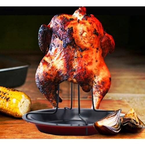 Chicken Roaster Rack Folding Stainless Steel Vertical Roaster Chicken Holder Pan Non Stick Stainless Steel Grilling Tool for BBQ