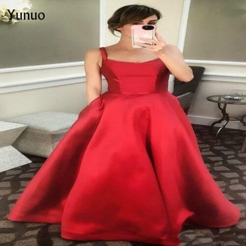 Sexy Red Evening Dress 2019 Elegant Satin Long Formal A-Line Floor Length Prom Party Dress vestido longo festa