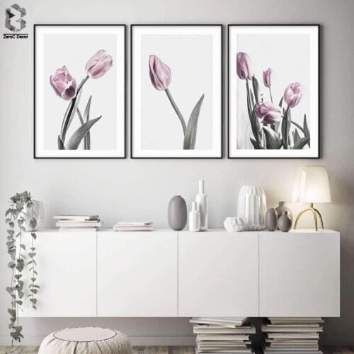 Modern Wall Charts Pink Tulip Scandinavian Poster Canvas Art Decorative Botanical Flower Wall Cuadros Decoration Decor Paintings