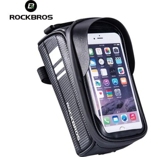 ROCKBROS Waterproof Bicycle Frame Bags Cycling Touch Screen Top Tube Bags Bike Handlebar Front Phone Case Holder Bags 6.0 Inch