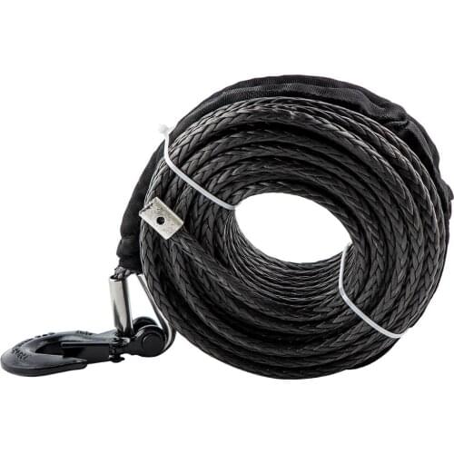 100ft 23800LBS Winch Rope Synthetic Line Black Recovery Cable 4WD ATV SUV 3/8" Grade 70 Clevis Slip Hook w/Safety Latch