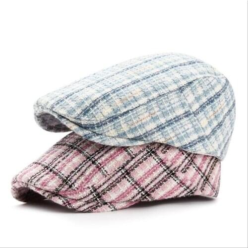 Ladies belle hat fashion check beret caps autumn and winter leisure duck tongue forward hat