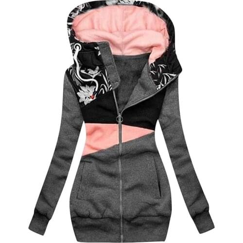 Autumn Winter Oversized Hoodie Coat Women Fashion Print Long Sleeve Warm Zipper Sweatshirt Tops Female Outwear Sudadera Mujer