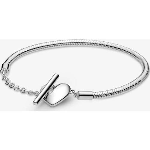 925 Sterling Silver Moments Heart Snake Chain Bracelets For Womem Fit Charms Beads DIY Bracelet Bangles Valentines Gift Jewelry