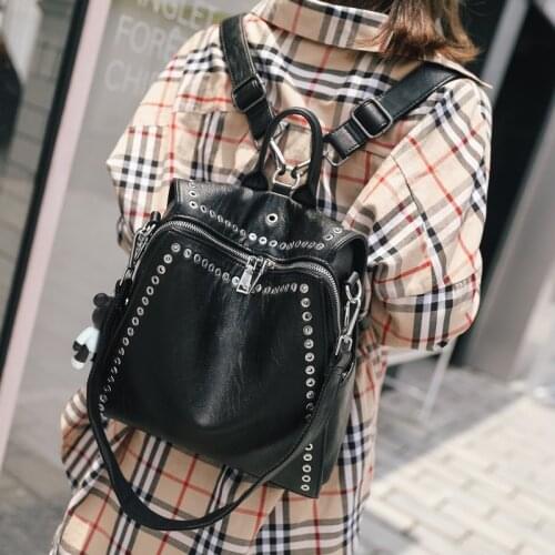 Women Leather Backpack Female 2020 New Casual Backpack Personality Wild Rivet Ladies Multifunctional Travel Bag Mochila