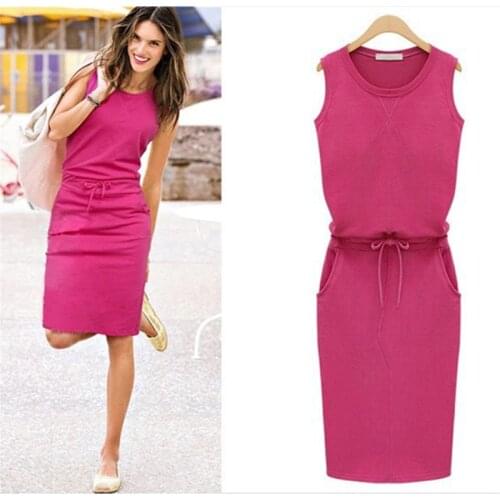 Summer Women Dresses Casual O Neck Sleeveless Pockets Lace Up Dress 2021Summer Beach Casual Ladies Plus Size Sundress Femme Robe