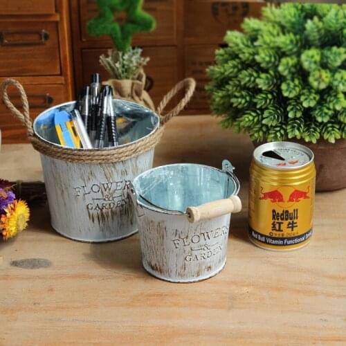1PC American Retro Old Tin Flower Barrel Home Furnishing Decorative Metal Crafts Creative Vase JL 039