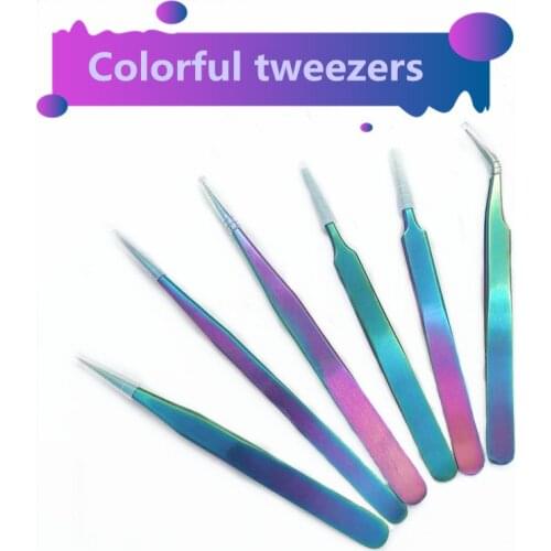 1pcs Curved Straight Tweezers Stainless Steel Rainbow Ultra Precision Straight Nail Decor Picker Clipper Nipper Makeup Tools